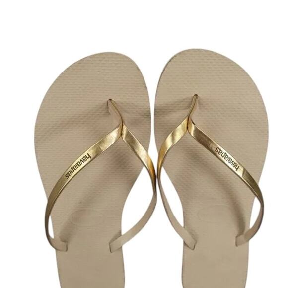 Havaianas Shoes Womens 9.5 Sandals Flip Flop Casual Fashion Gold Metallic Slim - Picture 7 of 15